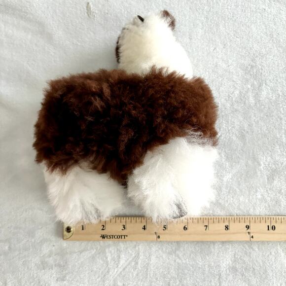 Fluffy Peruvian Alpaca Toy Real Fur Llama Brown White Handmade SO SOFT! 9" - Picture 8 of 9